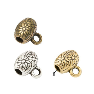 Floral Oval Large Hole Bail Bead in Three Metal Finishes