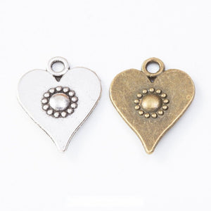 Antique Metal Floral Heart Charm Pendant With Textured Detail, 2 Finishes