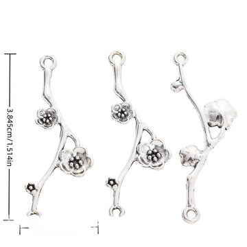 Antique Silver Flowering Branch Connector Pendant Charm