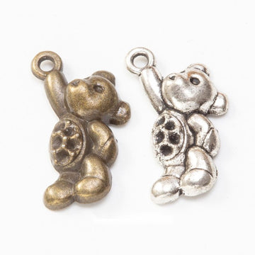 Antique Seated Teddy Bear Metal Charm, Two Finishes