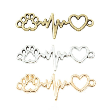 Paw Heartbeat Heart Connector In Assorted Metal Finishes For Jewelry Crafts
