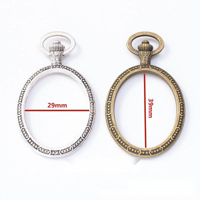 Oval recessed setting with a beaded rim and round top loop shown in the available finishes