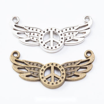 Winged Peace Sign Two Loop Metal Connector Charm Jewelry Making Component