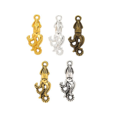 Product photo 1 of the small curled octopus charm highlighting its compact octopus silhouette with curled tentacles
