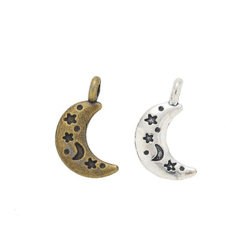 Star Dotted Crescent Moon Metal Charm for Jewelry Making, 2 Finishes