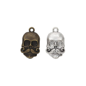 Sculpted Skull Head Metal Charms in Two Antique Finishes