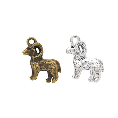 Overview of ram charm pieces on a white background