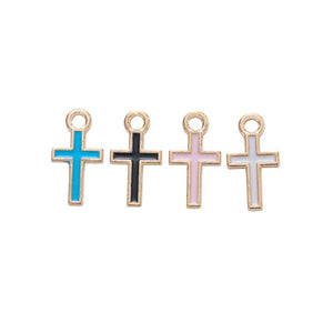 Slim Enamel Cross Charm Metal Pendant for Jewelry Making