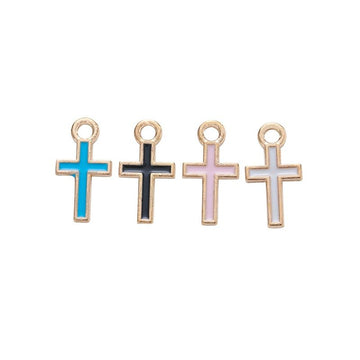 Slim Enamel Cross Charm Metal Pendant for Jewelry Making