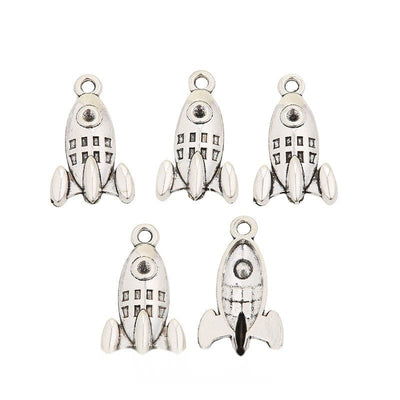 Retro Rocket Charm shown in the available metal finishes on white