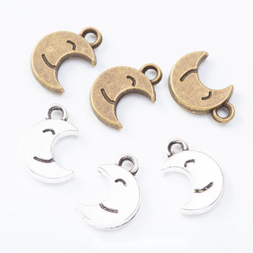 Smiling Crescent Moon Metal Charms in Two Antique Finishes