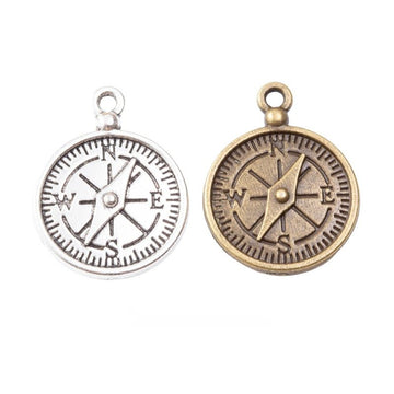 Detailed Compass Metal Charm in Two Antique Finishes