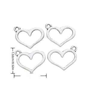 Open Heart Outline Charm in Antique Silver Tone Jewelry Making Component