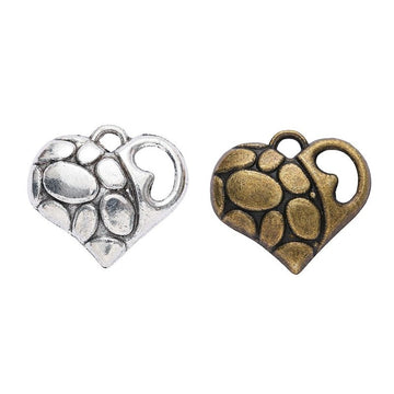 Paw Print Heart Charms in Antique Bronze and Silver