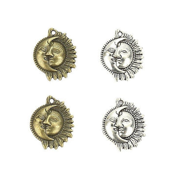 Antique Sun and Crescent Moon Face Metal Charm Jewelry Component