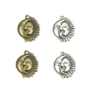 Antique Sun and Crescent Moon Face Metal Charm Jewelry Component