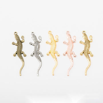 Gecko Charm Textured Long-Tail Metal Pendant in Five Finishes
