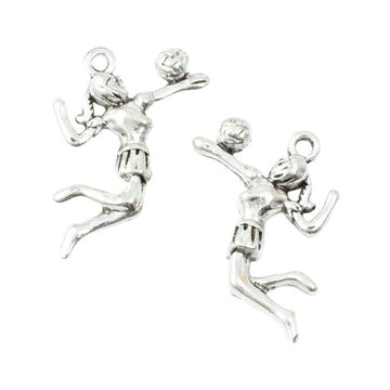 Jumping Volleyball Player Metal Charms in Antique Silver