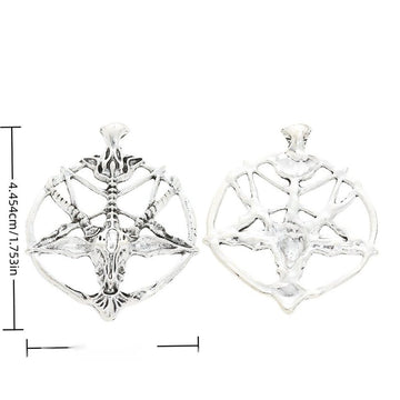 Goat Head Pentagram Large Silver Tone Metal Pendant
