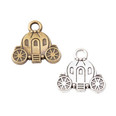 pumpkin carriage metal charms in two antique finishes shown together in the available finishes