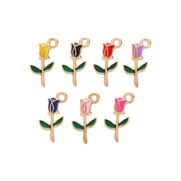 Enamel Rose Flower Metal Charms in Seven Bright Colors