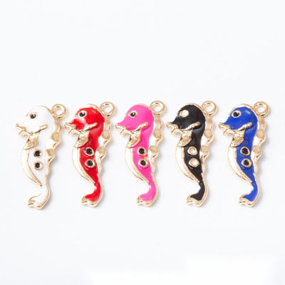 Colorful Enamel Seahorse Metal Charm Pendant shown in the available visible finishes