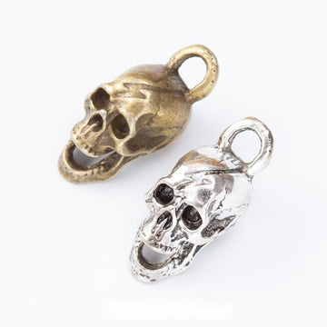 Three-Dimensional Skull Metal Charms in Two Antique Finishes