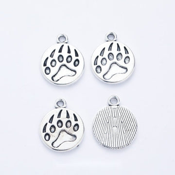Round Bear Paw Detailed Metal Charm in 1 Finish for Crafting