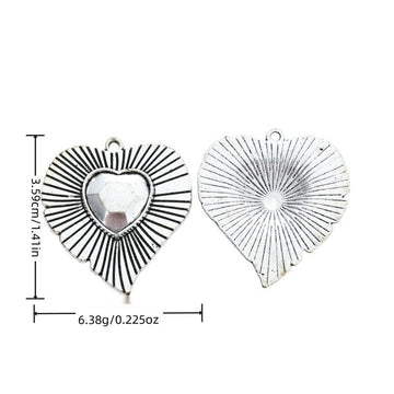 Radiating Heart Metal Charm with Raised Center in Silver Tone