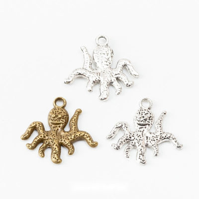 Octopus silhouette with curling textured tentacles shown in the available finishes