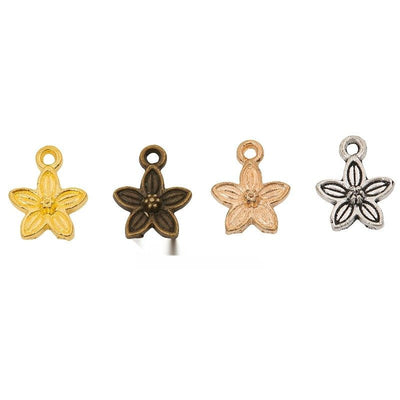 Five-Petal Flower Charm grouped finish options on a white background