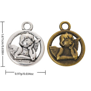 Round Cherub Angel Medallion Charm in Two Finishes