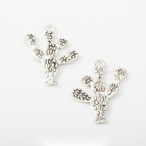 Prickly Pear Cactus Charm with Textured Pads in Silver Tone