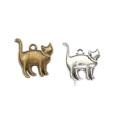 Grouped front view of cat charm showing a raised tail and compact side profile