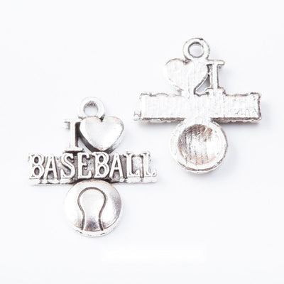 Multi-loop baseball connectors with a bat, ball, cap, and BASEBALL lettering arranged together on a white background.