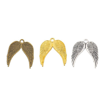 Pair Of Feathered Wings Charm In 3 Metal Finishes For Jewelry Making