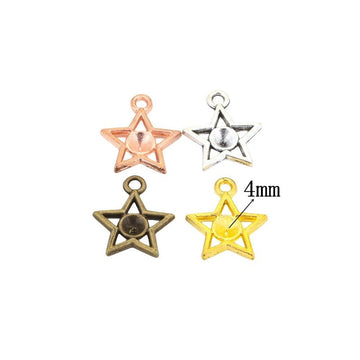 Open Star with Round Center Metal Charm for Jewelry Making in 4 Visible Finishes