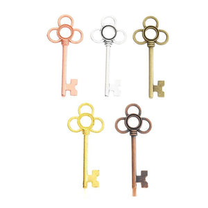 Vintage Finish Metal Four Loop Skeleton Key Charms in 5 Style Options