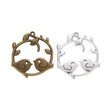 Two Birds Wreath Charm Metal Pendant for Jewelry Making
