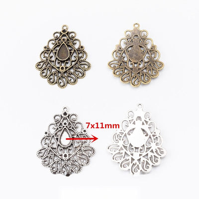 Filigree Teardrop Cabochon Setting Charm Pendant shown in the available visible finishes