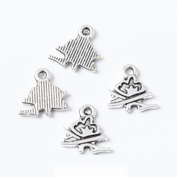 Antique Silver Tone Campfire Metal Charm with Hanging Loop