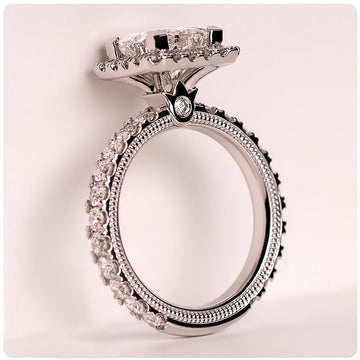 Square Center Stone Pavé Half Band Ring In Silver Tone