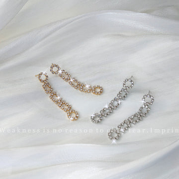Geometric Pavé Circle Square Link Long Drop Earrings