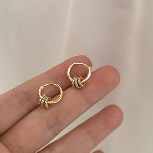 Gold Ring Charm Huggie Earrings with Sculpted Polished Metal Details