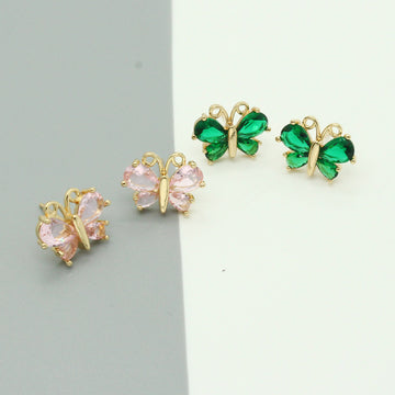 Gold Tone Small Faceted Butterfly Crystal Stud Earrings in Two Colors