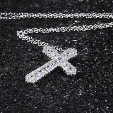 Clear Pavé Crystal Cross Pendant in Silver Tone Metal