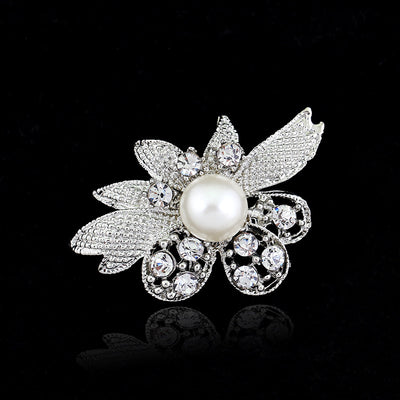 Front product view of the flower brooch pin in black and silver
