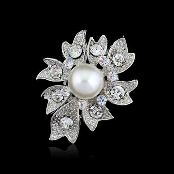 Black Silver Tone Flower Metal Brooch Pin for Jackets and Lapels