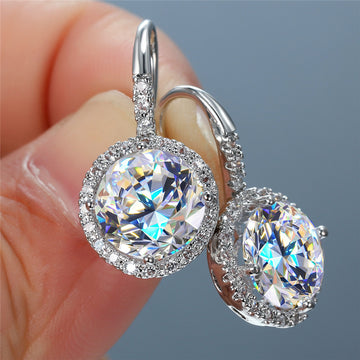 Round Halo Leverback Drop Earrings Six Stone Colors
