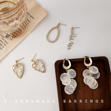 Gold Irregular Hoop Cascading Shell Disc Drop Earrings